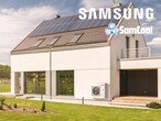 Man sieht ein neu gebautes Haus im Hintergrund und auf dem Bild steht "Samsung" und "Sam cool". 